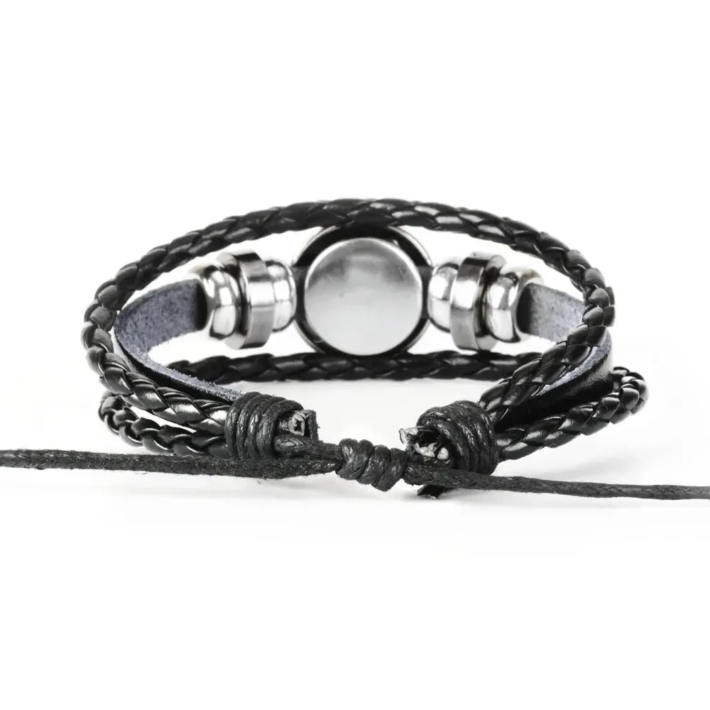 Lunar Luminance Bracelet: Glowing Zodiac Cuff for Men & Women – Vintage Leather Wrap Gift