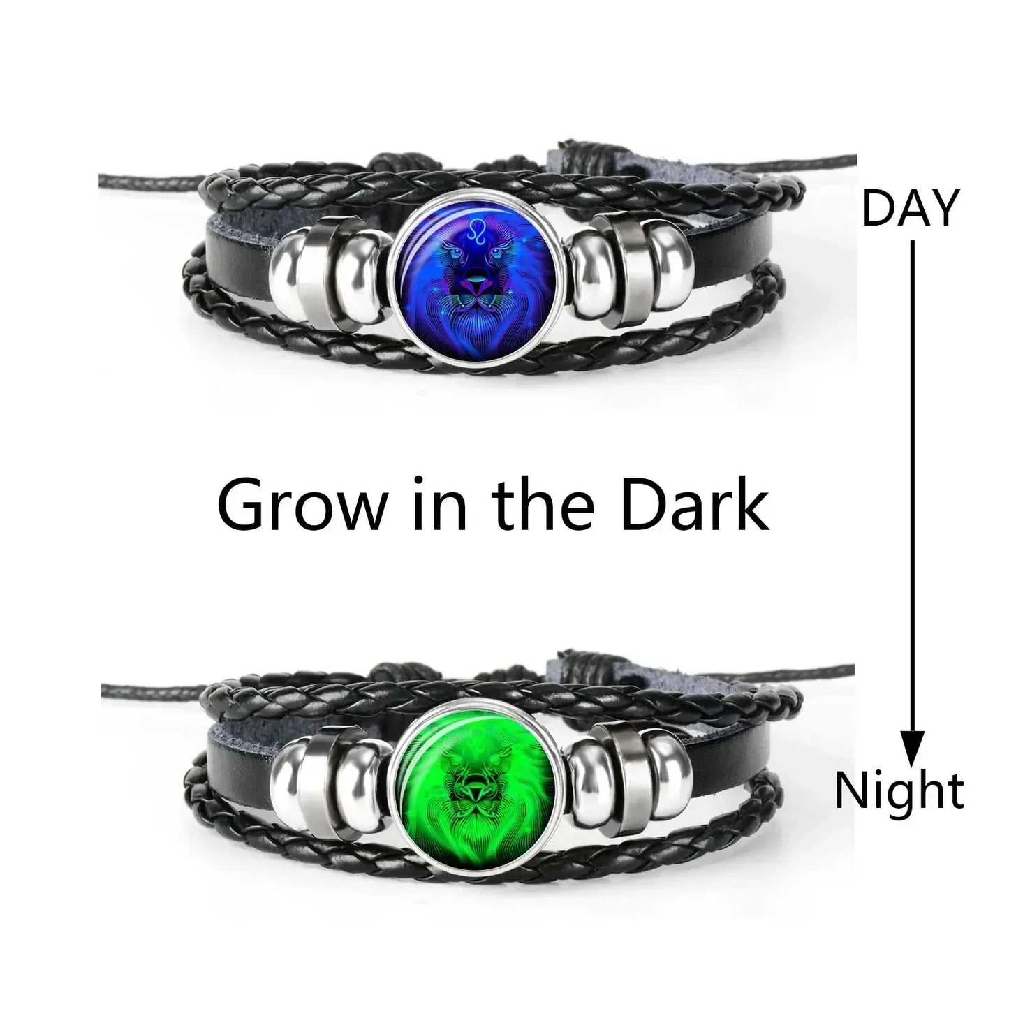 Lunar Luminance Bracelet: Glowing Zodiac Cuff for Men & Women – Vintage Leather Wrap Gift