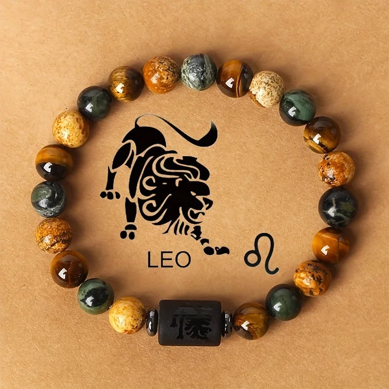 Tiger Eye Zodiac Bracelet: Natural Stone Beads for Men & Women – Aries, Taurus, Virgo Grounding Energy