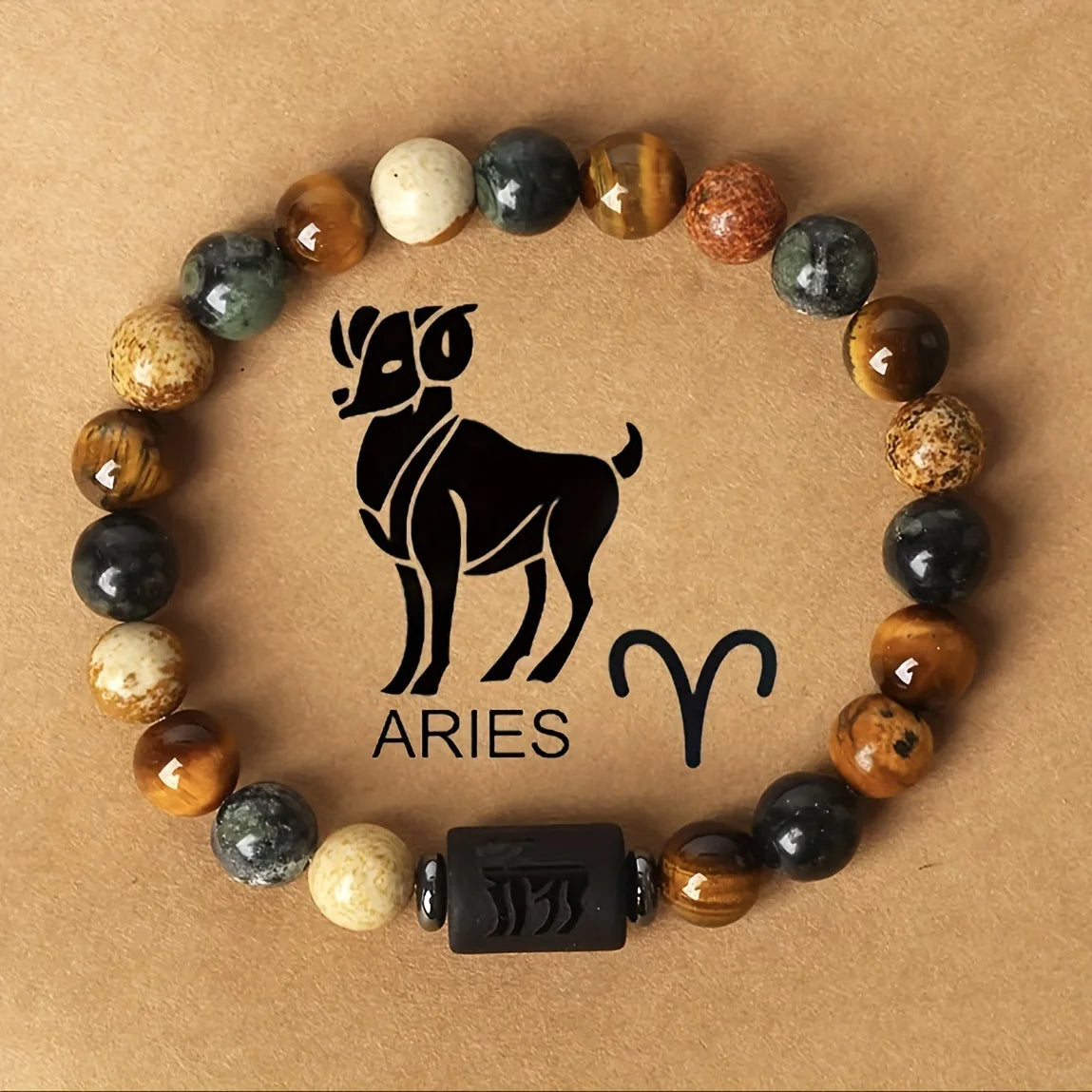 Tiger Eye Zodiac Bracelet: Natural Stone Beads for Men & Women – Aries, Taurus, Virgo Grounding Energy