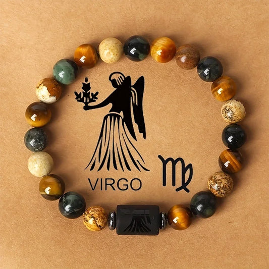 Tiger Eye Zodiac Bracelet: Natural Stone Beads for Men & Women – Aries, Taurus, Virgo Grounding Energy