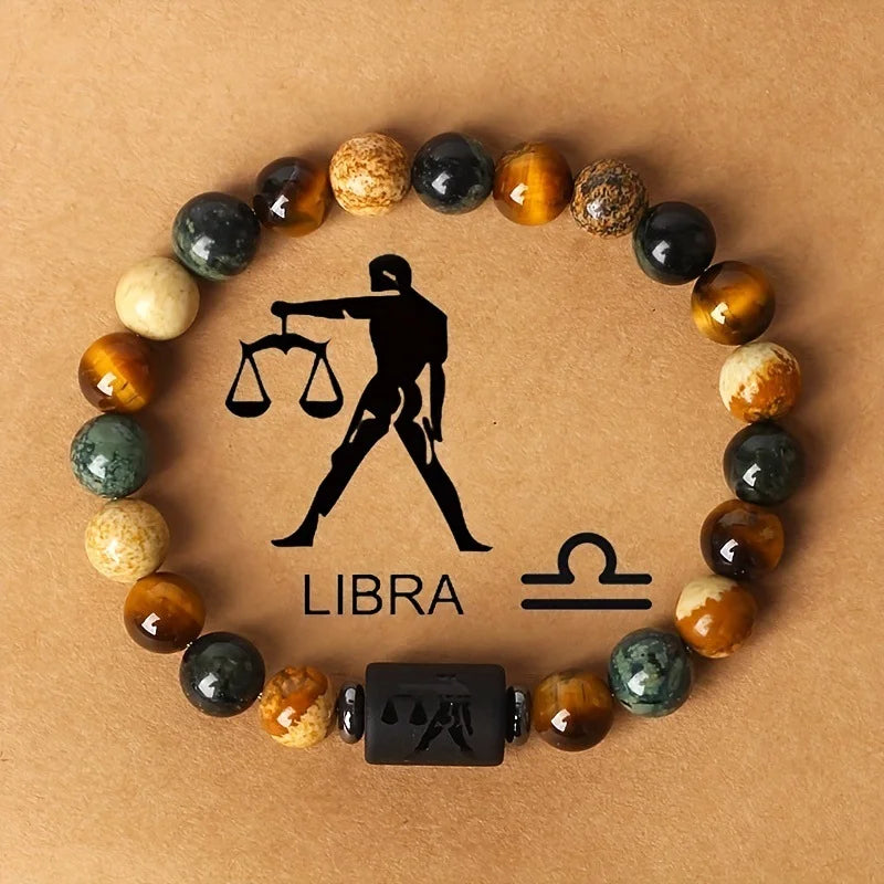 Tiger Eye Zodiac Bracelet: Natural Stone Beads for Men & Women – Aries, Taurus, Virgo Grounding Energy