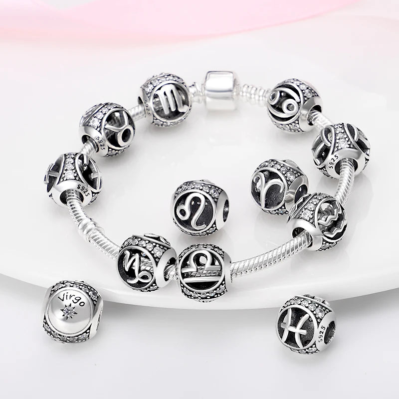 AstroCharm Zodiac Beads: Pandora-Compatible 925 Sterling Silver Constellation Charms for Bracelets