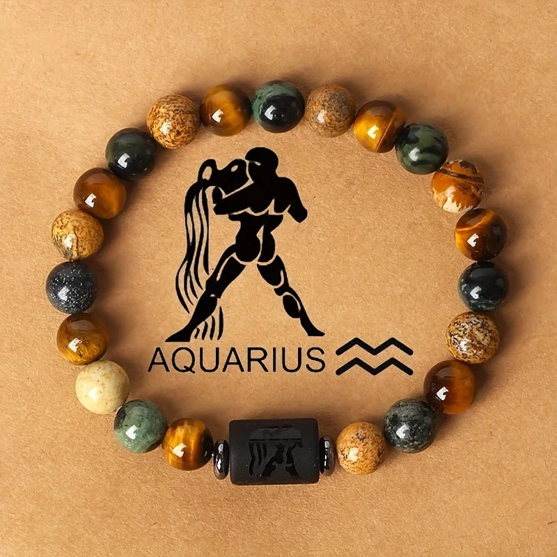 Tiger Eye Zodiac Bracelet: Natural Stone Beads for Men & Women – Aries, Taurus, Virgo Grounding Energy