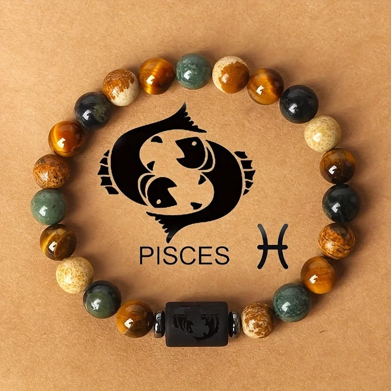 Tiger Eye Zodiac Bracelet: Natural Stone Beads for Men & Women – Aries, Taurus, Virgo Grounding Energy