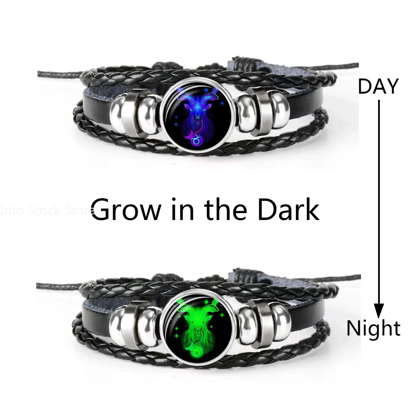 Celestial Edge Zodiac Bracelet: Braided Leather & Glass Dome Punk Cuff for Men (Cancer, Leo, Virgo, Libra)